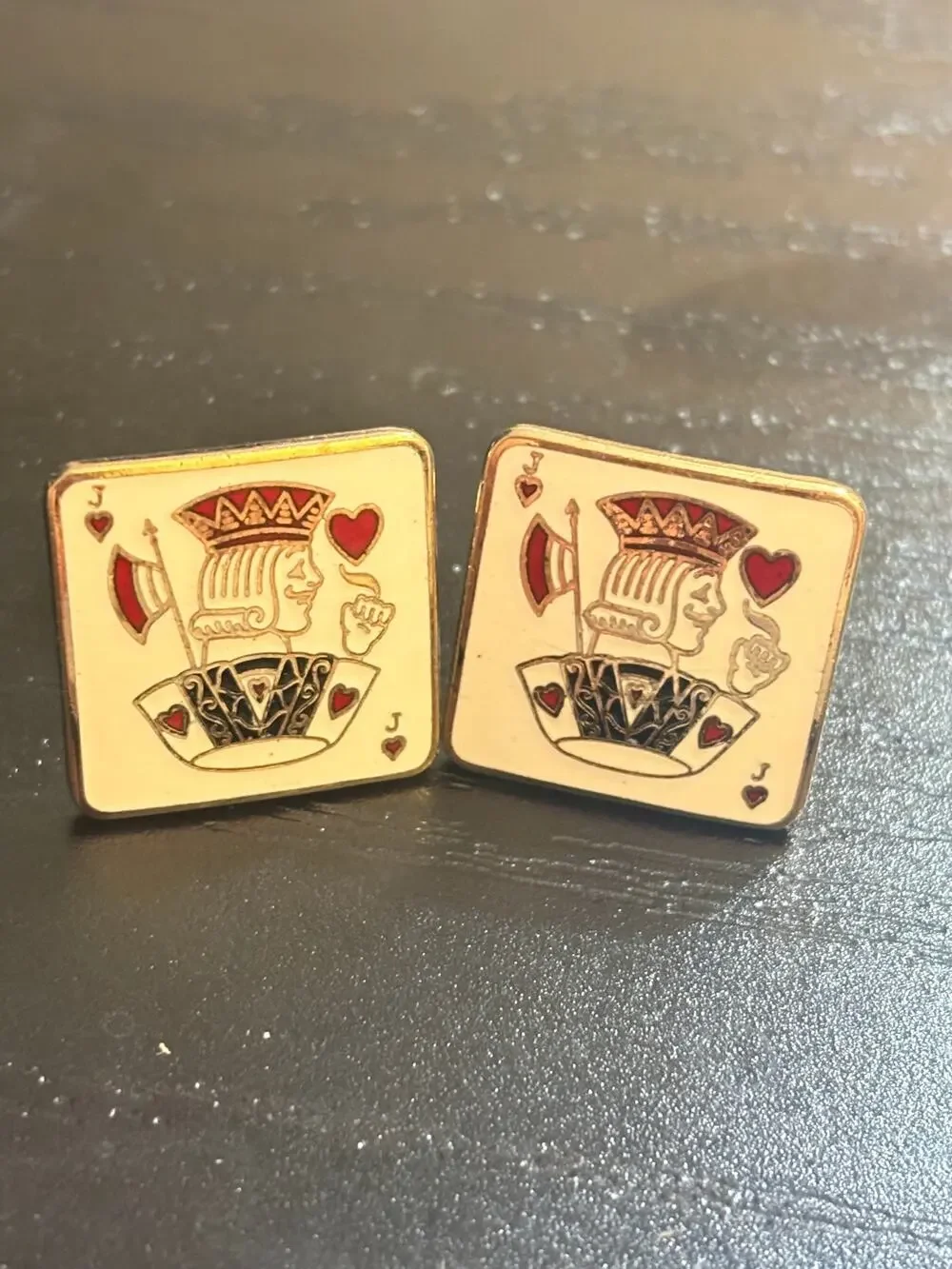 Vintage Jack of Hearts Playing Card Enamel Cufflinks